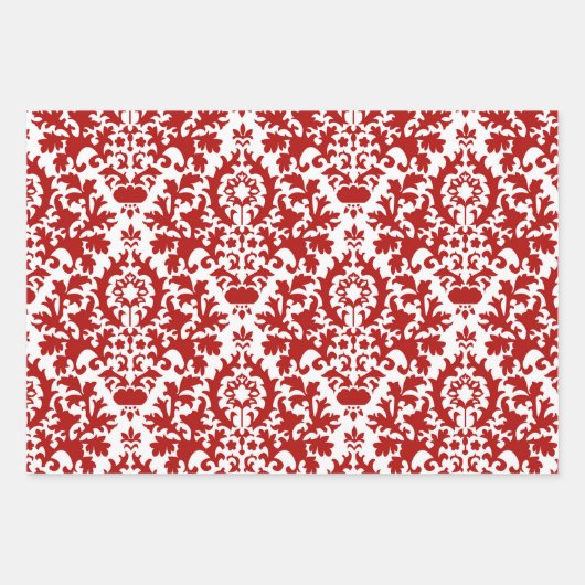 Red Green Damask Pattern Christmas Geschenkpapier Set (Vorderseite 3)