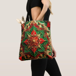 Red Green Decorative Christmas Holiday Tote Bag Tasche