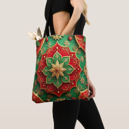 Red Green Decorative Christmas Holiday Tote Bag Tasche