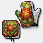 Red Green Decorative Christmas Tree Ofenhandschuh & Topflappen-Set (Vorderseite/Rückseite)