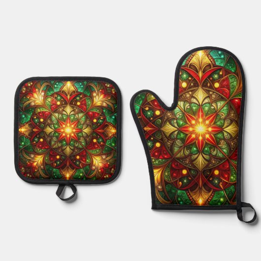 Red Green Decorative Christmas Tree Ofenhandschuh & Topflappen-Set (Vorderseite)