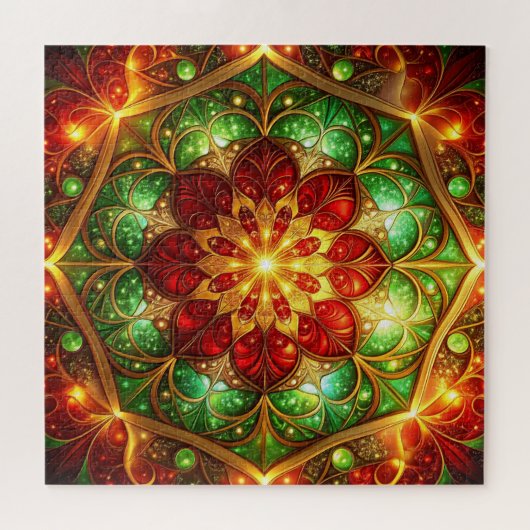 Red Green Decorative Floral Jigsaw Puzzle (Horizontal)