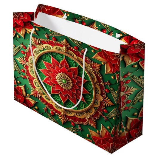 Red Green Decorative Holiday Gift Bag Große Geschenktüte (Rückseite Schrägansicht)