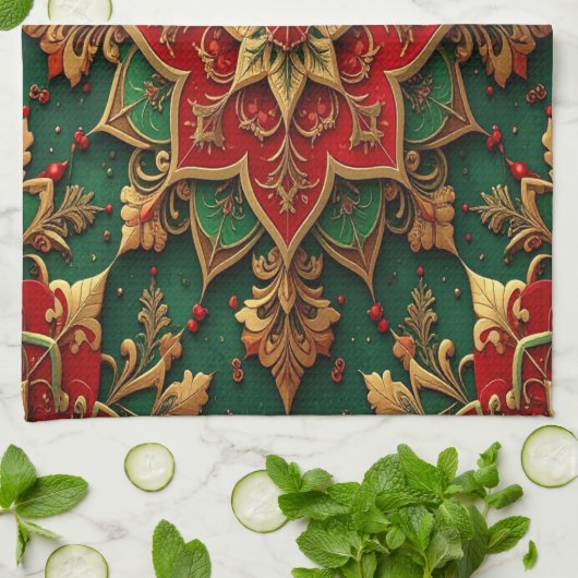 Red Green Decorative Holiday Kitchen Towel Geschirrtuch (Gefaltet)