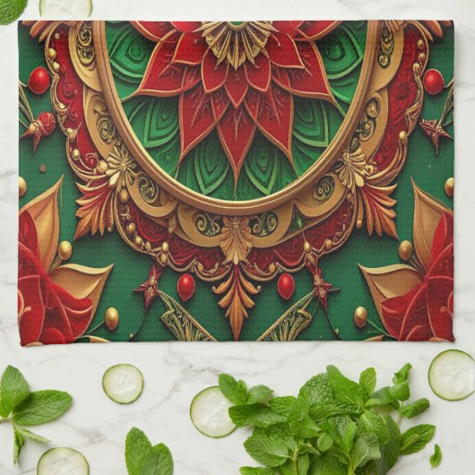 Red Green Decorative Holiday Kitchen Towel Geschirrtuch (Gefaltet)