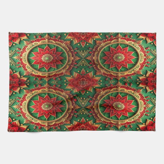 Red Green Decorative Holiday Kitchen Towel Geschirrtuch (Horizontal)