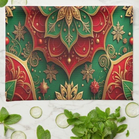 Red Green Decorative Holiday Kitchen Towel Geschirrtuch (Gefaltet)