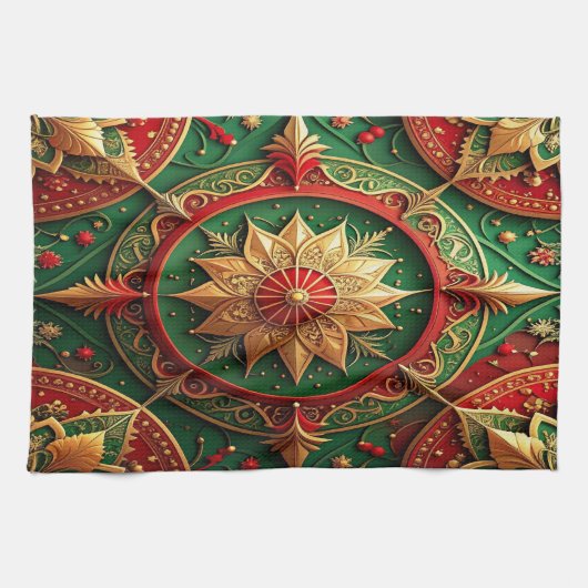 Red Green Decorative Holiday Kitchen Towel Geschirrtuch (Horizontal)
