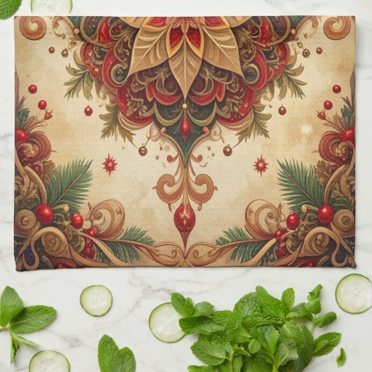 Red Green Decorative Holiday Kitchen Towel Geschirrtuch (Gefaltet)