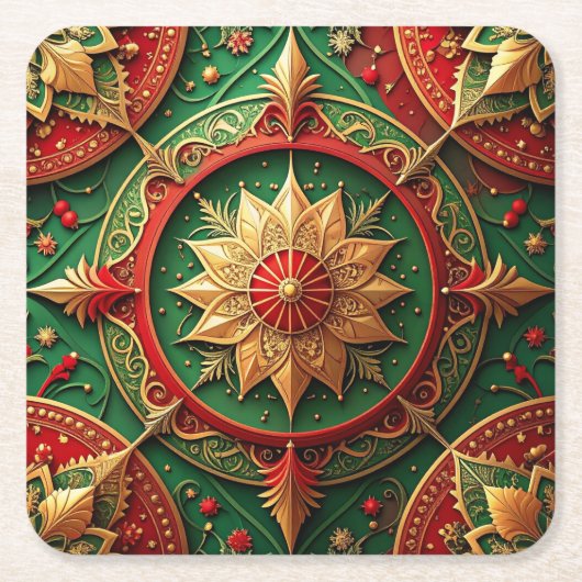 Red Green Decorative Holiday Paper Coaster Rechteckiger Pappuntersetzer (Vorderseite)