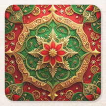 Red Green Decorative Holiday Paper Coaster