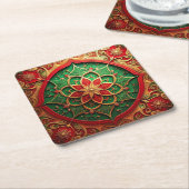 Red Green Decorative Holiday Paper Coaster Rechteckiger Pappuntersetzer (angewinkelt)