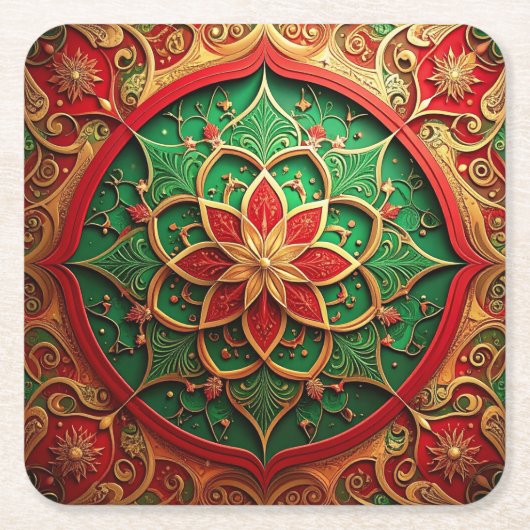 Red Green Decorative Holiday Paper Coaster Rechteckiger Pappuntersetzer (Vorderseite)