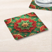 Red Green Decorative Holiday Paper Coaster Rechteckiger Pappuntersetzer (angewinkelt)