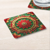 Red Green Decorative Holiday Paper Coaster Rechteckiger Pappuntersetzer (angewinkelt)