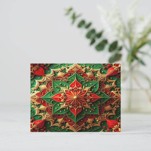 Red Green Decorative Holiday Postcard Postkarte (Stehend Vorderseite)