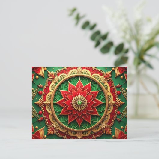 Red Green Decorative Holiday Postcard Postkarte (Stehend Vorderseite)