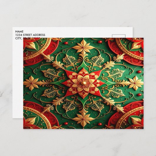 Red Green Decorative Holiday Postcard Postkarte (Vorne/Hinten)