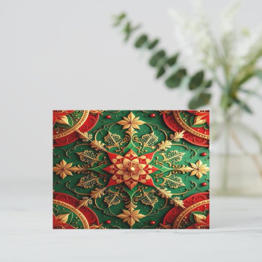 Red Green Decorative Holiday Postcard Postkarte (Stehend Vorderseite)