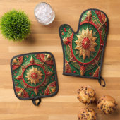 Red Green Decorative Ofenhandschuh & Topflappen-Set (Oben Unten)