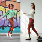 Red Green Diagonal Plaid Circular Distortion Leggings