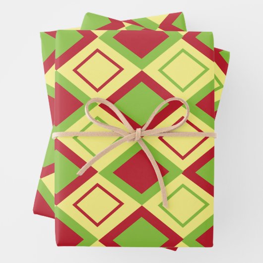 Red Green Diamond Geometric Muster Geschenkpapier Set (Beispiel)