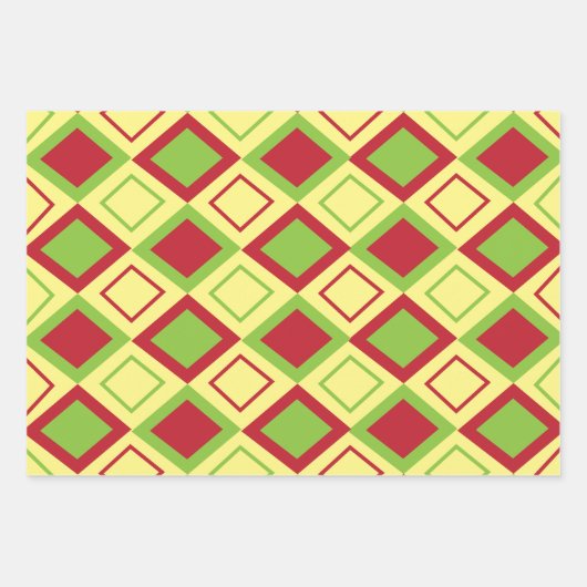Red Green Diamond Geometric Muster Geschenkpapier Set (Vorderseite)