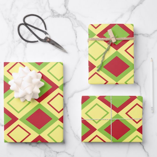 Red Green Diamond Geometric Muster Geschenkpapier Set (Vorderseite)