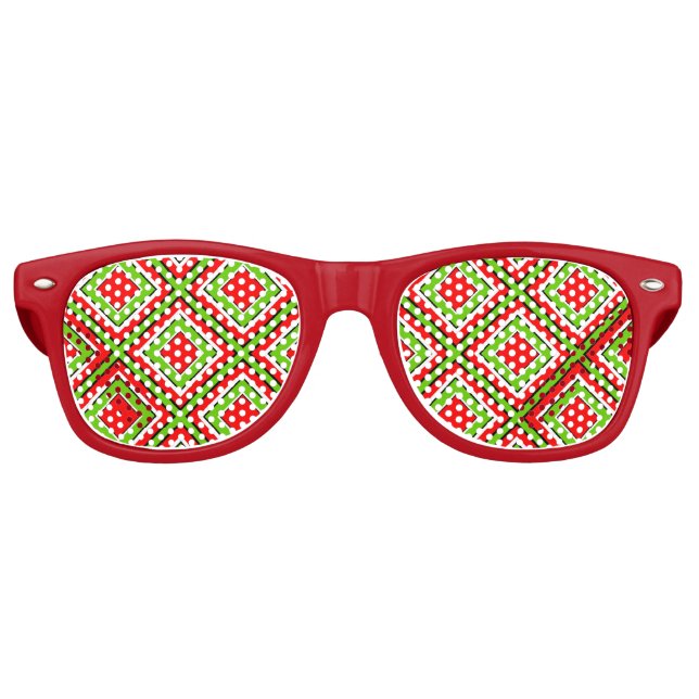 Red & Green Diamond Geometric Partybrille (Vorderseite)