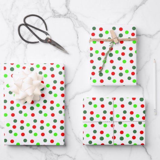 Red Green Dots Weihnachten Geschenkpapier Set (Vorderseite)