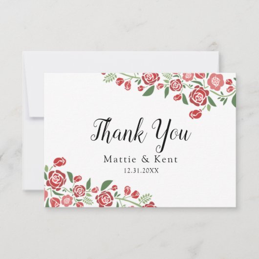 Red Green Elegant Floral Wedding Couple Dankeskarte (Vorderseite)