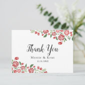 Red Green Elegant Floral Wedding Couple Dankeskarte (Stehend Vorderseite)