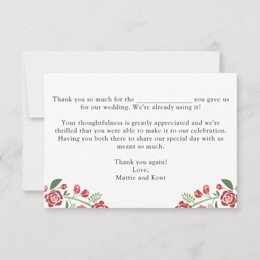Red Green Elegant Floral Wedding Couple Dankeskarte (Rückseite)