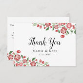 Red Green Elegant Floral Wedding Couple Dankeskarte (Vorne/Hinten)