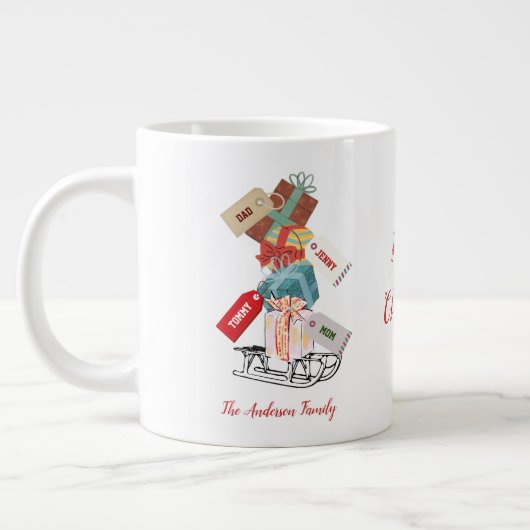Red Green Family Winter Sleigh Moderne Weihnachten Jumbo-Tasse (Links)