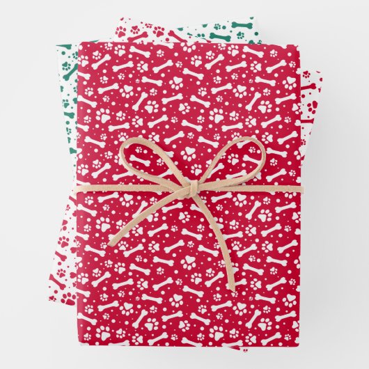 Red Green Festive Paw Print Patches Geschenkpapier Set (Beispiel)