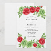 Red Green Floral Bloom Wedding Einladung (Vorne/Hinten)