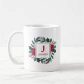 Red Green Floral Elegante Monogram Name Christmas Kaffeetasse (Links)