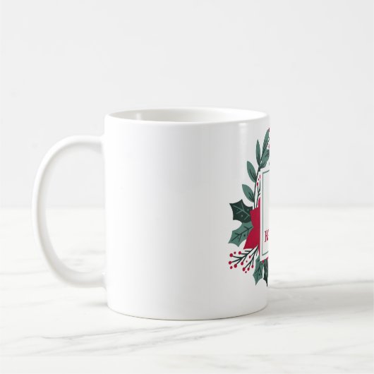 Red Green Floral Elegante Monogram Name Christmas Kaffeetasse (Links)