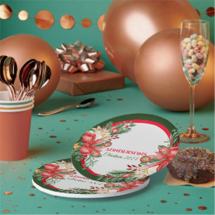 Red Green Floral Frohe Weihnachten Party Pappteller