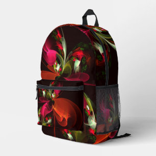 Red Green Floral Modern Abstrakt Art Pattern #02 Bedruckter Rucksack