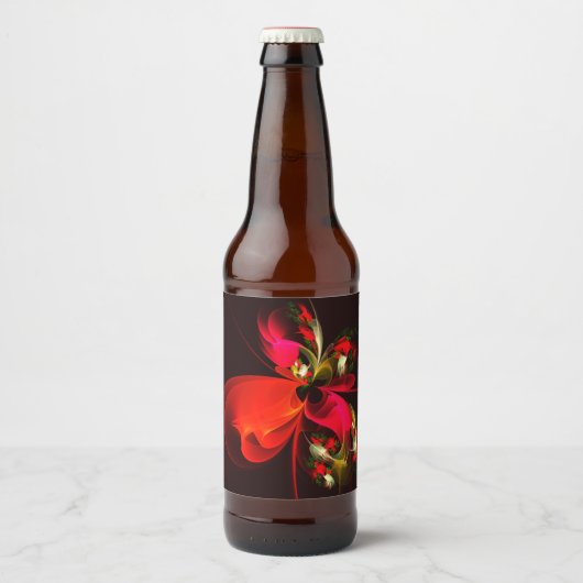 Red Green Floral Modern Abstrakt Art Pattern #02 Bierflaschenetikett (Vorderseite)