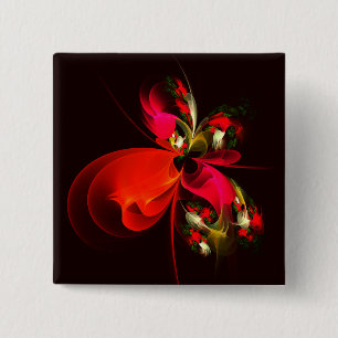 Red Green Floral Modern Abstrakt Art Pattern #02 Button
