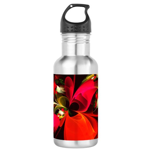 Red Green Floral Modern Abstrakt Art Pattern #02 Edelstahlflasche (Vorderseite)