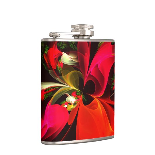 Red Green Floral Modern Abstrakt Art Pattern #02 Flachmann (Rechts)