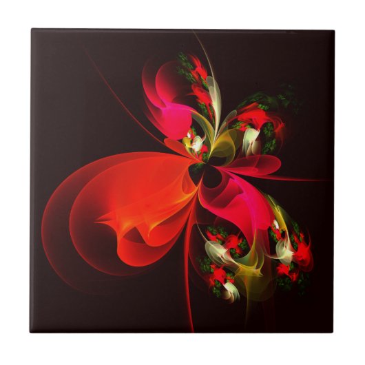 Red Green Floral Modern Abstrakt Art Pattern #02 Fliese (Vorderseite)