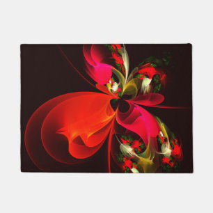 Red Green Floral Modern Abstrakt Art Pattern #02 Fußmatte