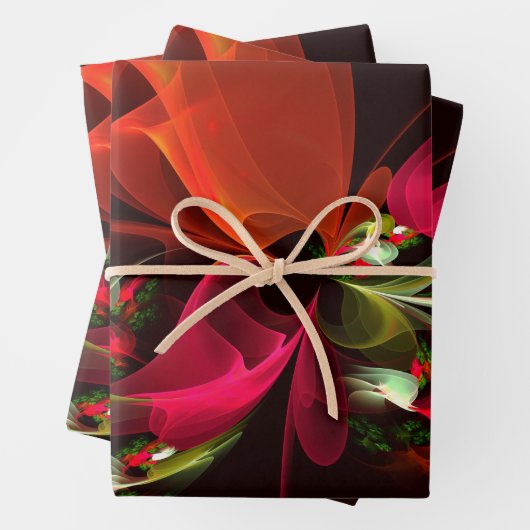 Red Green Floral Modern Abstrakt Art Pattern #02 Geschenkpapier Set (Beispiel)