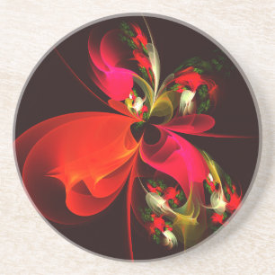 Red Green Floral Modern Abstrakt Art Pattern #02 Getränkeuntersetzer