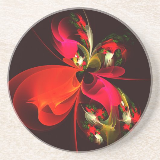 Red Green Floral Modern Abstrakt Art Pattern #02 Getränkeuntersetzer (Vorne)